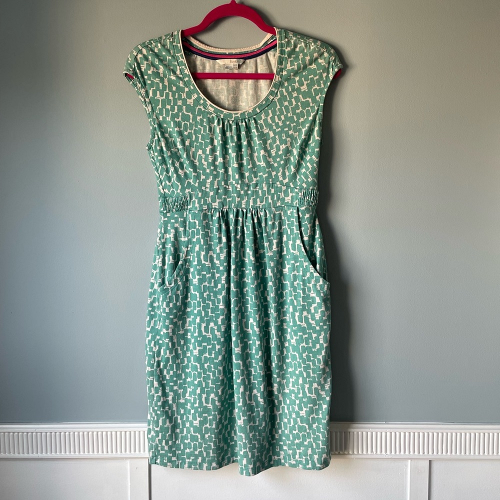Boden dress modal cotton soft scoop neck patterned green